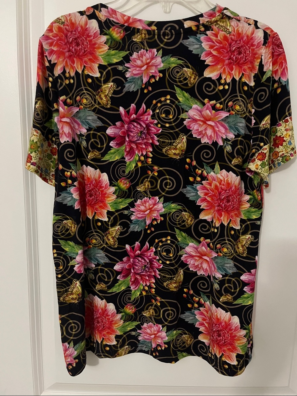 Johnny Was Black Floral Scoop Neck Top with Pink & Green Accents - Picture 4 of 4
